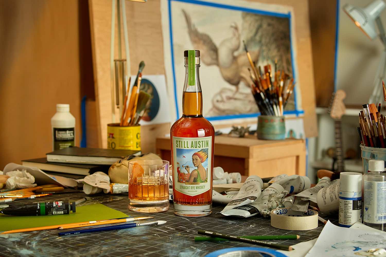 Still Austin Straight Rye: "The Artist" sitting on an artists table